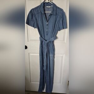 Candace Cameron Bure Light Blue Denim Jumpsuit